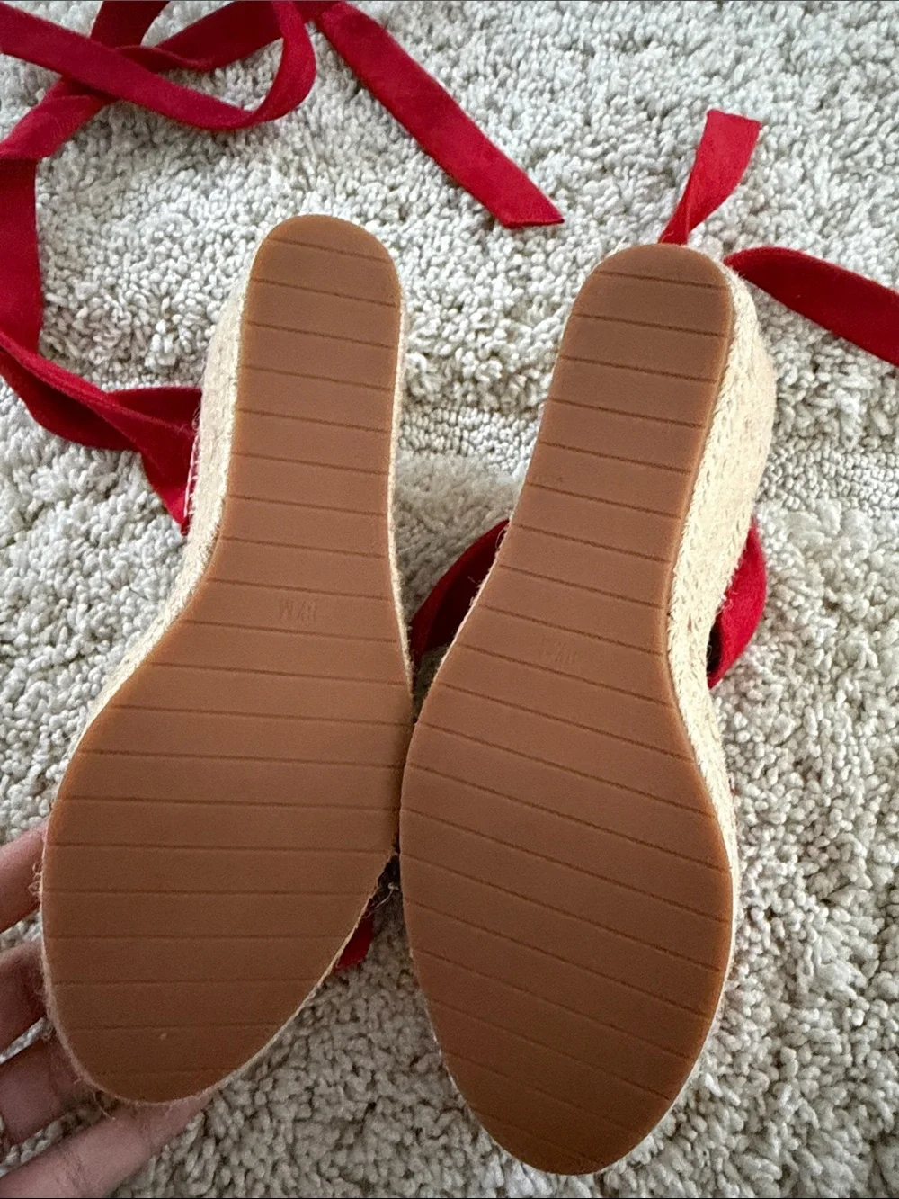Kenneth Cole Red Espadrille Wedge Sandals with Ankle Wrap